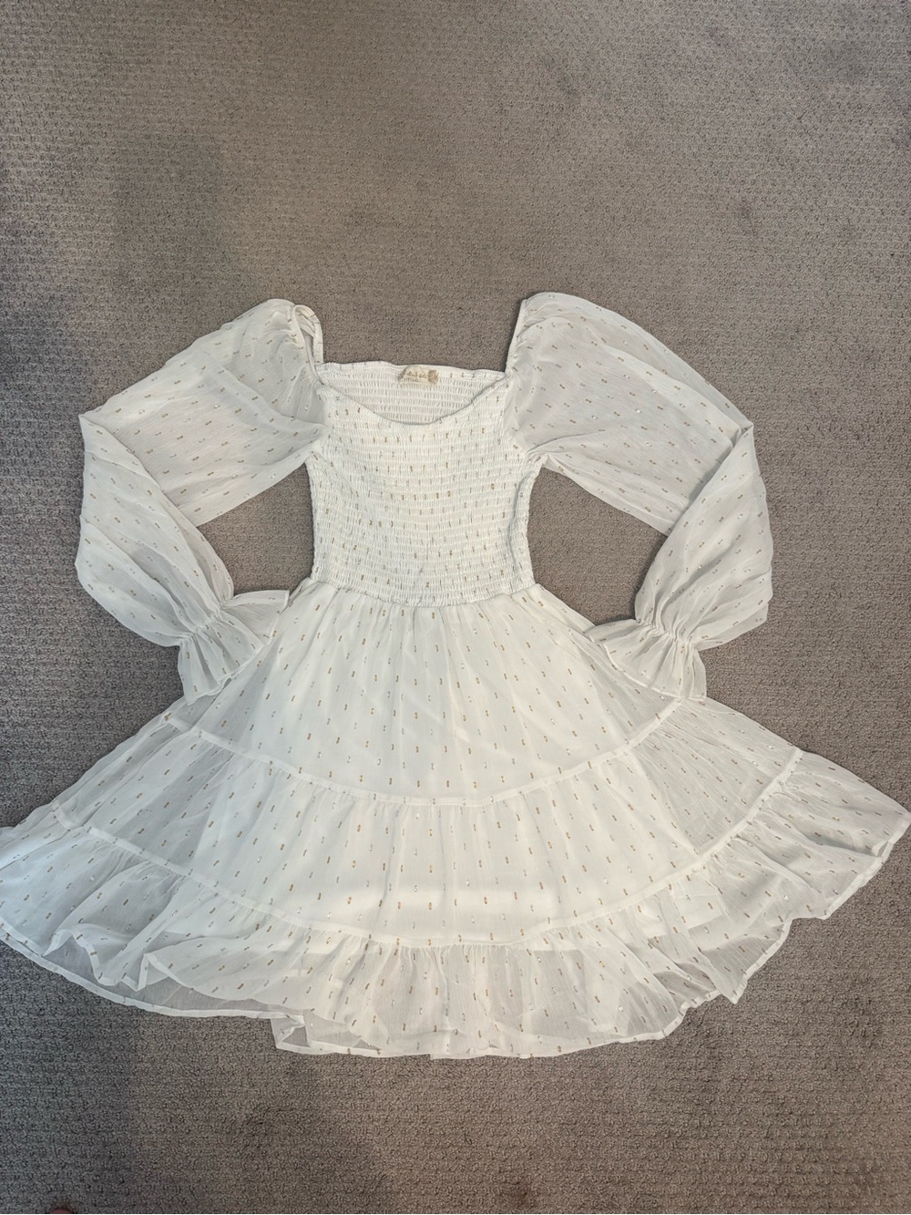 Altar'd State White Smocked Tiered Ruffle Dress